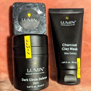 Lumin Charcoal Clay Mask , Face Scrub Soap & Dark Circle Defense Balm